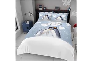 GC GAVENO CAVAILIA Xmas Penguin Duvet Cover Set Double – Festive Reversible Bedding with Pillowcases | Easy Care Polycotton Penguins Forever Christmas Quilt Cover Bed Set for Holidays, Multi