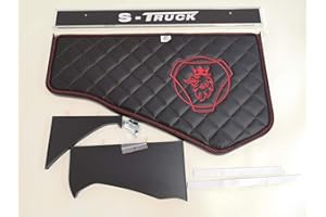 ‎KRAM-TRUCK KRAM-TRUCK Gesteppter, Bestickter Mitteltisch für Auto, Kompatibel mit SCANIA S/R ab 2017 Neue Generation, Schwarz mit rotem Faden, Lederimitat auf Schaumstoff 10 mm, Hygienezertifikat