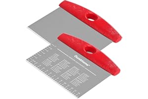 Ourokhome Bench Dough Kitchen Scraper Knife, Stainless Steel Pizza Cutter for Baking, Bread with Anti-Wear Laser-Engraved Measuring Scale and Conversion Chart, Dishwasher Safe, 2 Pack, Red