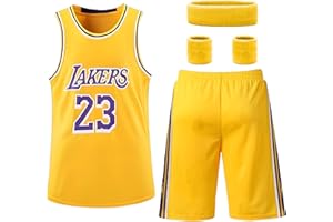 Suffolly Ensemble Basket Enfant - Tenue avec Bandeau Protège-Poignet, Gilet et Shorts - Cadeau de Maillot pour Garçons 4-13 Ans