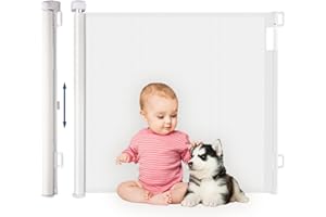 HollyHOME Treppenschutzgitter Ausziehbar 0-180cm, Extra Breit Babygitter, Einhandbedienung, Türschutzgitter für Babys und Haustiere, Kinderschutzgitter, Maschengitter für Treppen, Türen, Flure, Weiß