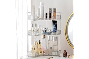 Bingobang Makeup Organiser Corner Trays, 3 Tiers Skincare Cosmetic Organizer Acrylic Large, Storage Tidy for Lipstick, Nail Care, Perfume, Brush, Vanity Dresser, Bedroom, Kitchen, Bathroom(Grey)