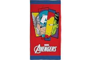 Character World Serviette Officielle Disney Marvel Avengers | Toucher Super Doux, Motif Badge | Parfait pour la Maison, Le Bain, la Plage et la Piscine | Taille Unique 140 cm x 70 cm