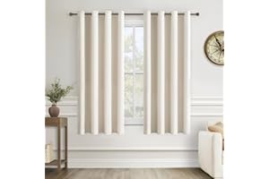 ‎MRTREES MRTREES Vorhang Kurz mit Ösen Lichtundurchlässig, Kurze Vorhänge Blickdicht 160 cm Lang, Halbverdunkelungsvorhänge 140 cm Breit, Vorhänge Hellbeige 2er Set für Wohnzimmer Kinderzimmer
