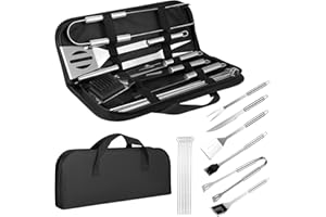 Aofesel 15pcs Ensemble Ustensiles Barbecue Professionnel d'Accessoires Barbecue en Acier Inoxydable Ustensiles Barbecue Accessoires pour Barbecue, Cuisine en Plein air, Camping - avec Sac Portable