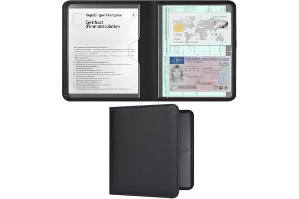 RSAquar Porte-Documents Voiture pour Carte Grise et Assurance – Étui Compact en Cuir PU pour Boîte à Gants – Organisateur pour Permis, Papiers de Véhicule et Carte Verte (Noir)