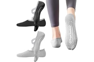 XOKL 2 Pairs Yoga Socks for Women Non-Slip Pilates Socks Cross Strap Grip Socks for Dance Workout Ballet Trampoline Exercise