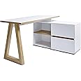 Amazon Brand - Jahnke Stanberg 2 Drawer L-Shape Corner Desk Shell With 2 Storage Compartments, Oak/White, 140 cm L x 110 cm W x 76 cm H