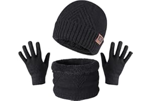TAGVO Invierno Gorras de Hombre con Bufanda y Guantes Hombre Conjuntos, Set de Bufanda Conjunto de Guantes Táctiles Antideslizante Punto Sombreros Invierno Regalos Hombre Mujer 3 Piezas