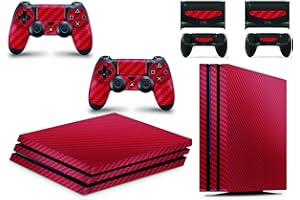 giZmoZ n gadgetZ Étiquette autocollante Carbone Rouge pour Console GNG Playstation 4 Pro + 2 Kits pour manettes