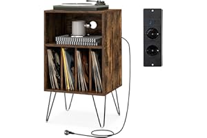 COSTWAY Stojak na gramofon ze stacją ładującą, 3-stopniowy stojak na płyty winylowe, stół do przechowywania z regałem i 4 ściankami działowymi do salonu, 48 x 40 x 88 cm (przemysłowy)
