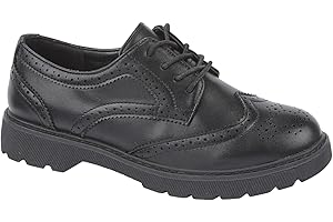A2Z 4 Kids Girls Teens School Shoes PU Leather Brogue Lace Up Fastening Formal Big Girls Shoes Comfort Wide Fit Casual Smart Black Shoes Wedding Party Dress Fashion Footwear