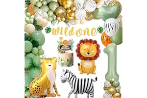 FUBABCO Decoración Cumpleaños Niño 1 Año, Globos Cumpleaños 1 Año Niña,Globos Jungla Cumpleaños,Globos Animales de Selva 1 Año para Jungla Fiesta de Primera Cumpleaño