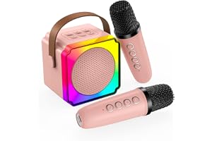 Karaokemaskin för Barn från MMOBIEL – Karaokehögtalare/Bärbar Bluetooth-Högtalare, 2 Trådlös Mikrofon, LED-ljuseffekter, Röstväxlare Effekter - Barnleksaker, Present till Pojkar, Flickor, 3+ År