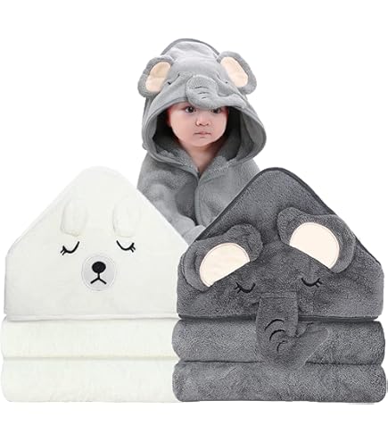 Serviette De Bain Bébé Avec Capuche – Set De 4 Pièces (80x80 Cm + 3 Petites) – 100% Coton Certifié Oeko-Tex – Ultra Doux Et Absorbant – Bleu
