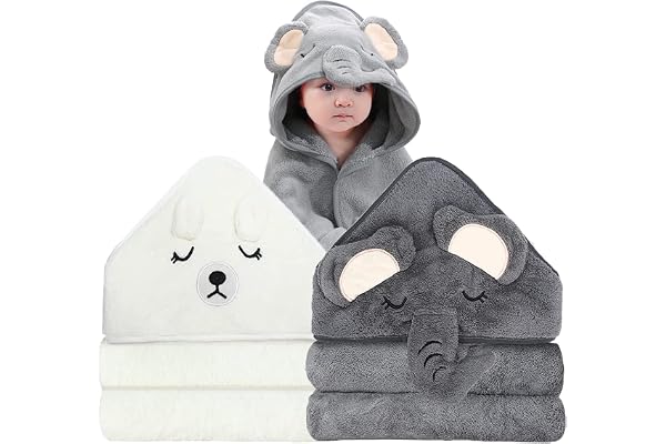 ROXANEPIG 2 pièces Cape de Bain Bébé à Capuche, 80 x 80cm Sortie de Bain Bébé Super Absorbante, Drap Serviette de Bain pour Bébé Nouveau-né, Cape De Bain 0-5 Ans