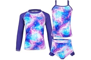 Owntop Traje de baño para niña, traje de baño UV, traje de baño infantil, 3 piezas, tankini para playa, piscina, parque acuático