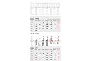‎ZETTLER Zettler 3-Monatskalender klein 2026 – Wandkalender 24 × 34 cm faltbar, 3 Monate auf 1 Blatt mit Datumschieber, Wochenzählung, Mondphasen, Feiertage, Landschaftsmotiv, deutsch, B4-Versandtasche