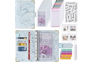 DUNSOO Classeur Budget A6, Classeur Enveloppe Budget Planner, PU Cuir Carnet avec Pochette Depenses, Organisateur pour Planifier vos Dépenses (Bleu)