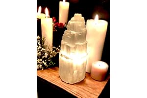 4All Selenite Crystal Lamp Handmade Natural White Selenite Tower Lamp Spiritual Healing Cleanse and Recharge Crystals Table Lamp Meditation Mineral Decoration Gift (25 cm)