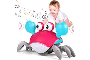 TOKIDARING Baby Crawling Crab Toys With Music and Light Interactive Walking Sensory Toys with Automatically Avoid Obstacles Function Musical Toys for Kids Toddler