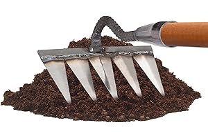 Qepakui Râteau De Jardin, Creuse en Acier Trempé, Râteau Déchaumeur, Désherbage, Jardinage, Outil De Désherbage, Râteau De Désherbage pour Scarifier, Désherber, Râteler, Pierre, Gravier, Racine