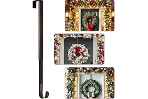 ABCHCHS Wreath Hanger for Front Door - Adjustable Length 15-25 Inch Metal Door Hanger - 20 lbs Larger - Over Door Hooks for Hanging Welcome Sign- Wreath Holder for Christmas Decorations（Nickel