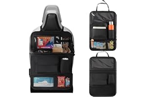 Mezzar Organizador Asiento Coche con Mesa Plegable, Bolsillos de Organizador Coche Asiento Niños con Soporte Para Tableta Universal Protector Asiento Coche Respaldo- Negro
