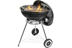 GRANDMA SHARK Kettle Barbecue Boule 22 Pouces, 55 cm en Plein air Camping Voyage Gril de Trépied à Deux Roues, Noir