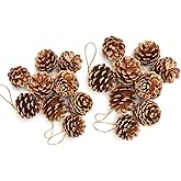 18 Pieces Christmas Natural Pine Cones Decoration,with String Golden Pinecone Christmas Tree Hanging Ornament for Wreath Garl