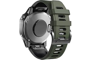 ANBEST Compatibile con Garmin Fenix 5/Fenix 6/Fenix 6 Pro/Fenix 5 Plus Cinturino, Bracciale in Silicone Sportivo Sgancio Rapido for Forerunner 935/945/Approach S60, Verde Militare/Nero