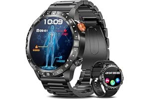 DEKELIFE [2024 Neu] Smartwatch Herren mit Blutzuckermessung 1,43 Zoll AMOLED Fitnessuhr mit Telefonfunktion, Blutdruck, Herzfrequenz, Schlafmonitor, SpO2, 120+ Sportmodi IP68 Wasserdicht, Android iOS