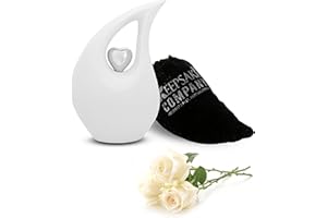 KEEPSAKE COMPANY White Teardrop Medium Urns for Human Ashes with Silver Heart (6" Height) - Unique Medium Funeral Urn - Small Pet Urn Matte White
