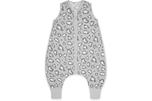 emma & noah Baby Schlafsack mit Füßen 0.5 TOG, Musselin Schlafsack mit Beinen für den Sommer, 100% Bio-Baumwolle, Oeko-TEX Zertifiziert, Stampelsack für Neugeborene (Leo Grau, 90 cm)