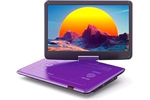 WOLFANG 17,5" Tragbarer DVD-Player mit 15,6" großem HD-Display, 5000mAh Akku, Keine Regionale Beschränkung, Zwei Stereolautsprecher, Unterstützt USB/SD-Karte/Sync-TV/Projektor,Lila