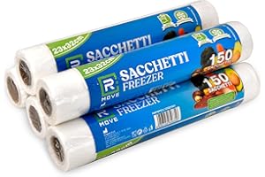 R MOVE RMOVE 750 Sacchetti per Freezer X5 Pack, Conservazione Alimenti e Resistenza al Gelo e Ermeticità 5 rotoli da 150 sacchetti (23x32cm (5 confezioni))