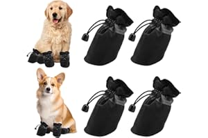 ISOI Dog Shoes, 4Pcs Anti-Slip Dog Paw Protectors Dog Wellies Dog Snow Boots Adjustable Dog Boots Paw Protector Waterproof Dog Boots for Injured Paws, Black Dog Walking Boots for Pet Indoor Outdoor Wearing