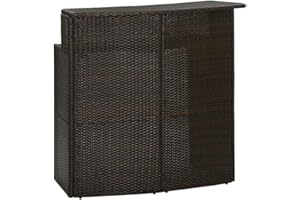 vidaXL Contemporary Garden Bar Table in Brown Poly Rattan with 2-Tier Storage - 120x55x110 cm for Outdoor Patio, Deck and Garden