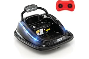 GYMAX Kids Ride On Bumper Car, 12V Children Electric Waltzer Car with Remote Control, Dual Joysticks, Music, Flashing Lights & Safety Belt, 360° Spin Toy Vehicle for 3-8 Years Old (Black)