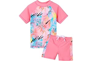 ZNYUNE Girls 2PCS Swimsuit Short Sleeve Kids BeachSwimming Set Costume for 3-12Years