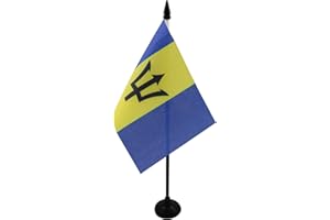 AZ FLAG - Barbados Table Flag 4'' x 6'' - Barbadian Office Mini Banner 100% Polyester 15 x 10 cm - Mini Desk Flag with 10'' Pole and Black Plastic Base