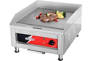 CROSSON Piastra Elettrica Commerciale 2500W,Plancha Elettrica Inox 40 x 40 cm, Temperatura Regolabile 87-300°C con Spatola per Ristoranti Luoghi Pubblici