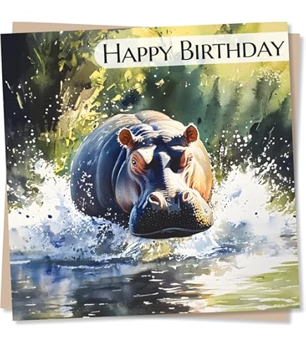 Old English Co. Hippo Birthday Card - Funny Animal Card For Men & Women With Envelope