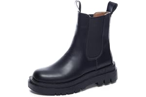 SANNAX Womens Chelsea Boots Chunky Sole Platform Boots Ladies Pull On Ankle Boot Shoes Classic Black