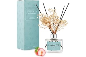 L'odeur Vill 200ml Difusor de con Flores secas/Melocotón/Ambientadores de Hogar, con 6 Palos difusores de Ambientador Varillas/difusor de Aromas/para Decoración de Baños y Estanterías.