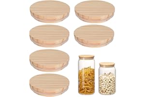 ZIMOER 6 Piezas Tapas De Madera Para Taza, 8cm Tapa De Bambú Con Anillo De Sellado De Silicona, Para Tarros De Masón, Tazas De Vidrio De Té Y Café (Pino)