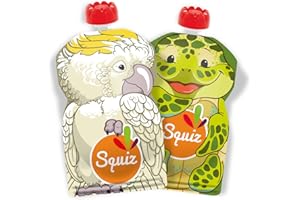 SQUIZ - Entreprise Française - Lot de 2 gourdes rechargeables et réutilisables 130ml sans bpa - pour compotes - pour bébé et enfant - collection AUSTRALIE - Fabrication Suisse