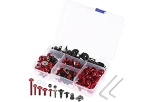 F FIERCE CYCLE 195pcs Universal Motorcycle Fairing Body Bolts Fastener Clips Screws Nuts Red for Kawasaki for Suzuki for Honda for Yamaha for BMW