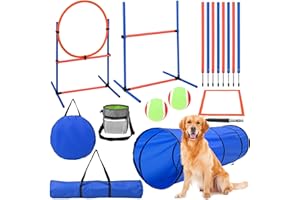 Tanniws 70-Teiliges Agility Set Hunde hundetraining Agility Set Hunde groß 8 Slalomstangen Springring, 2 Ball, Pause-Box, Leckerlibeutel, Tragetasche Hunde intelligenzspielzeug Agility Set