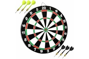 The Magic Toy Shop Dartboard set with 2 Sets of Darts Target Darts Double Sided Dart Board Set Indoor Outdoor Family Fun Games